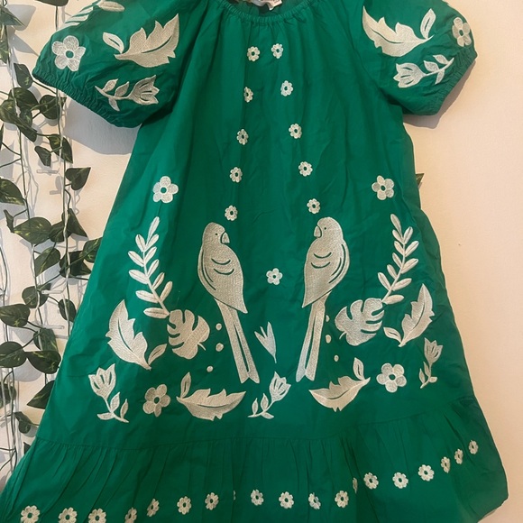 Mini Boden Green Parrot Embroidered Dress - Picture 5 of 9